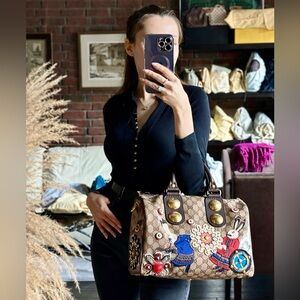 GUCCI Limited Edition Fable Babouska Embroidered Rabbit GG Boston Satchel RARE